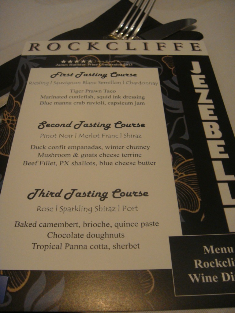 Rockcliffe wine dinner at jezebelle in Guildford menu