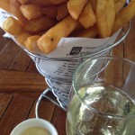 Black Swan sparkling chenin blanc wine from the swan valley perth and beer battered chips with aioli