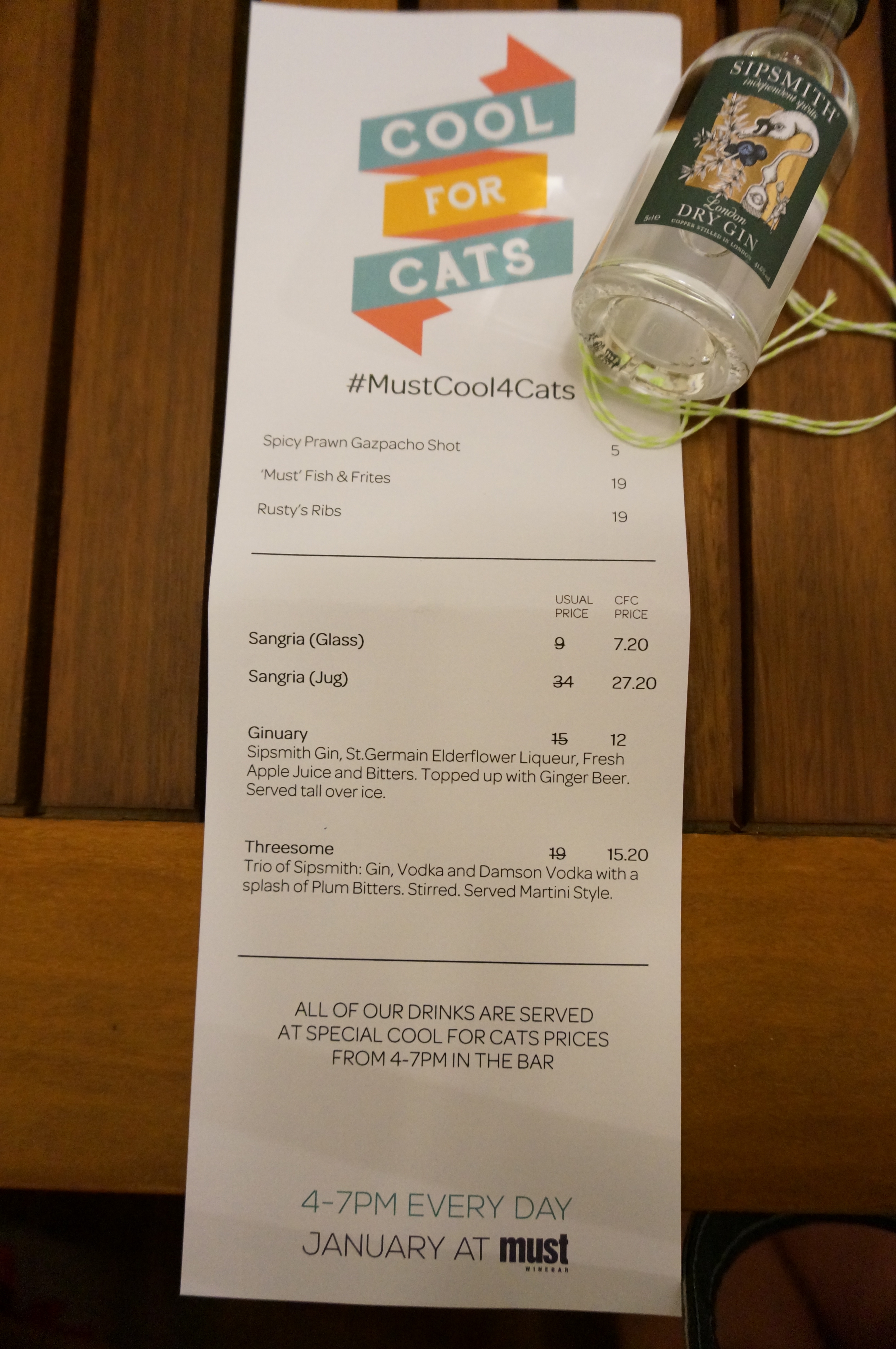 Must Wine Bar January Cool for Cats Menu