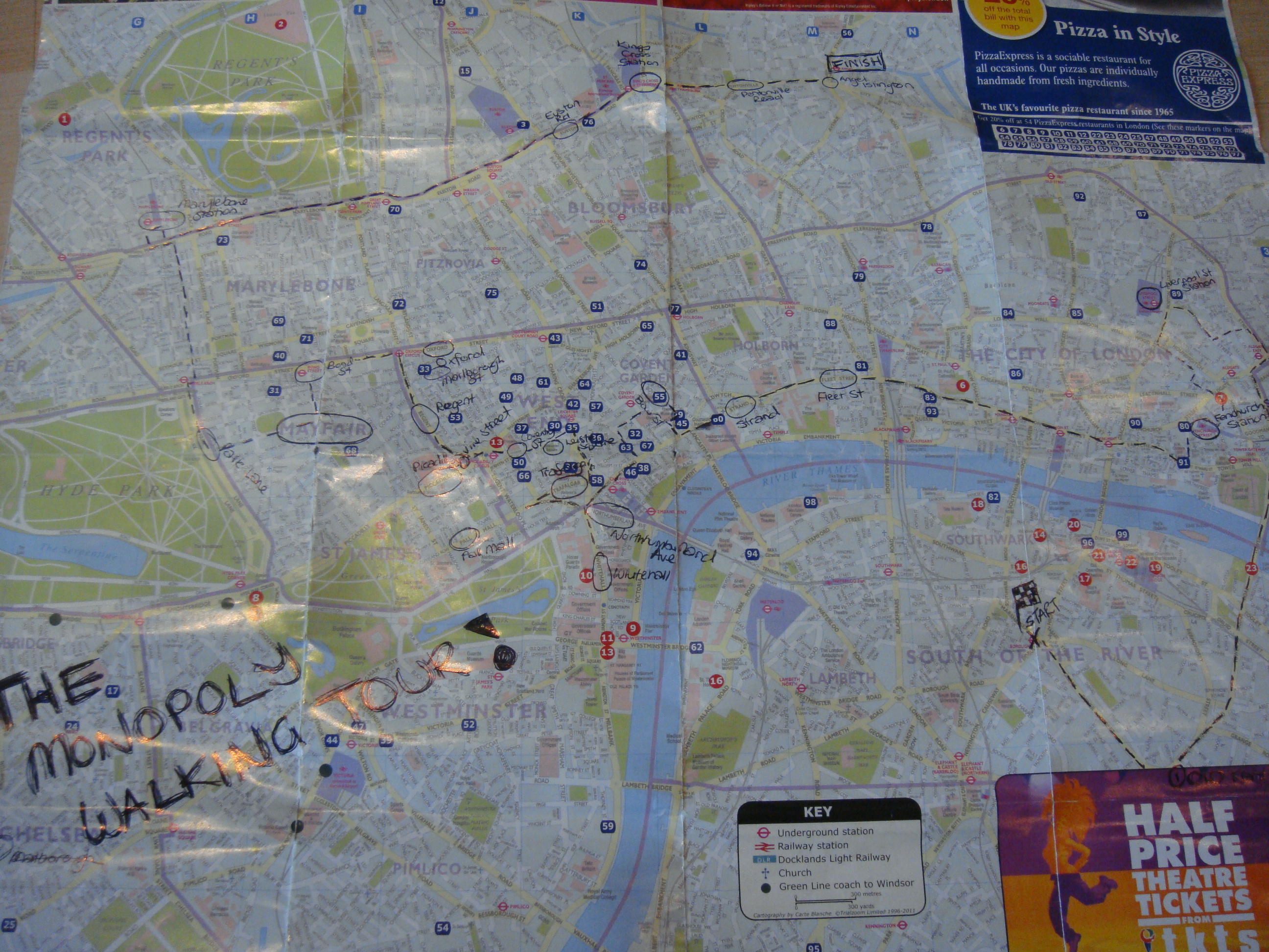 The monopoly walking tour of London map