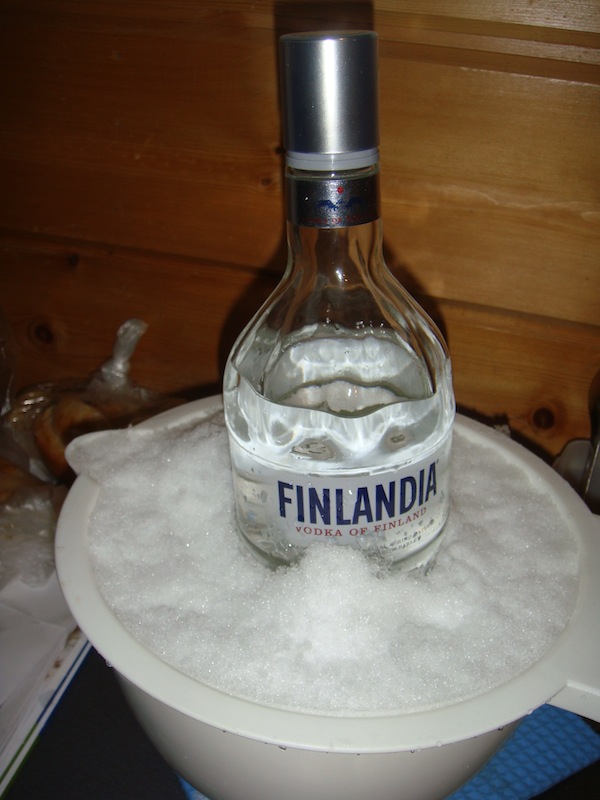 Finlandia vodka in bucket of snow