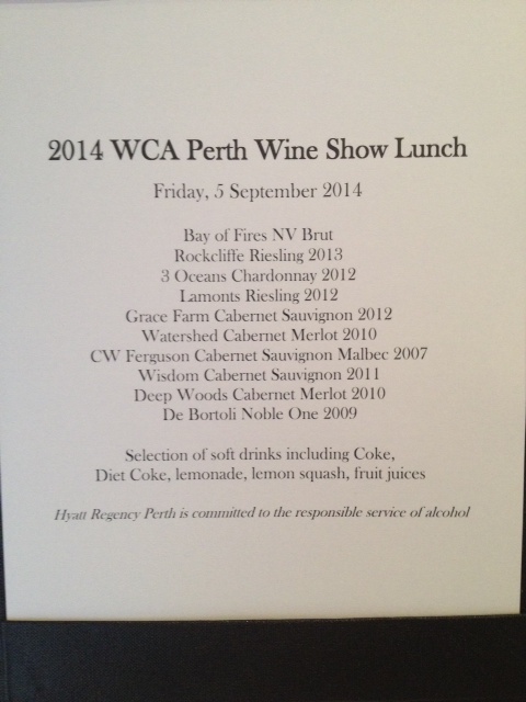 Perth Royal Wine Show Lunch 2014 - Wine List