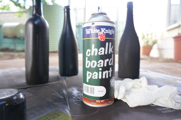 Chalkboard painted wine bottles