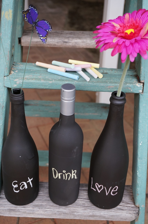 Blackboard wine bottles and chalk