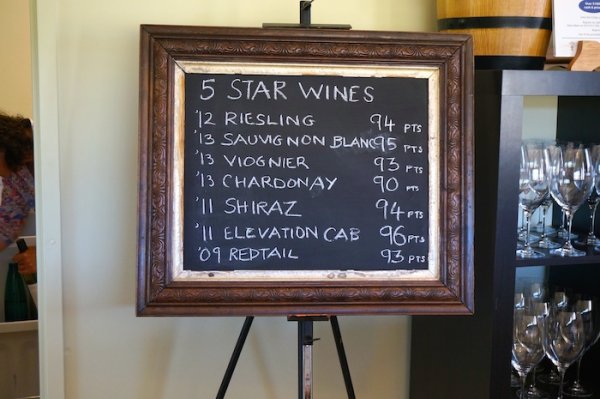 Wine list at Whicher Ridge Wines, Geographe Wine Region