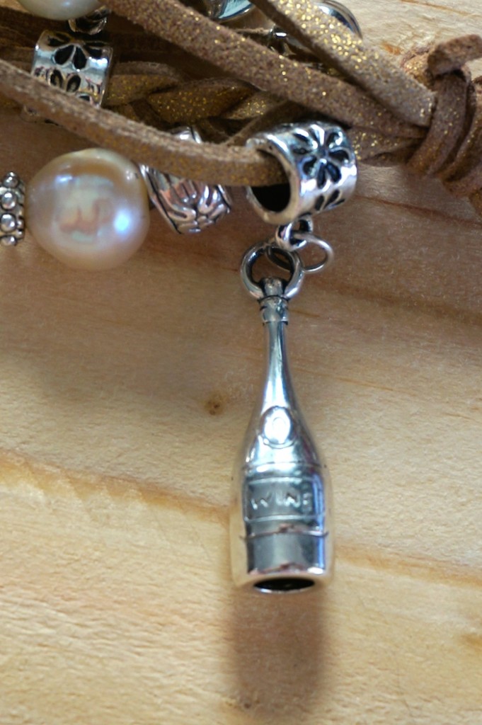 Wine bottle charm on bracelet by Proud Pearls