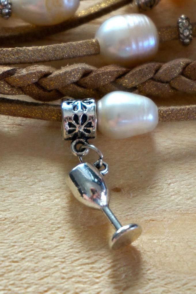 Wine glass charm on bracelet by Proud Pearls