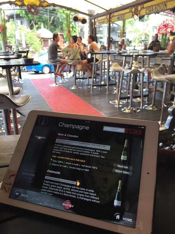 iPad Menu at Red Carpert Champagne Bar - Seminyak - Bali