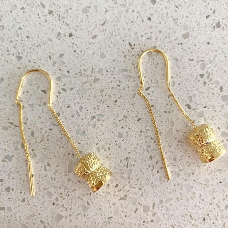 Champagne Cork Gold Earrings