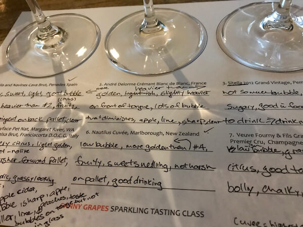 Canny Grapes Tasting Sheet - Sparkling Wine Tasting Class - Close Up