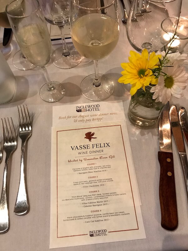 Vasse Felix Wine Dinner at the Inglewood Hotel, Perth