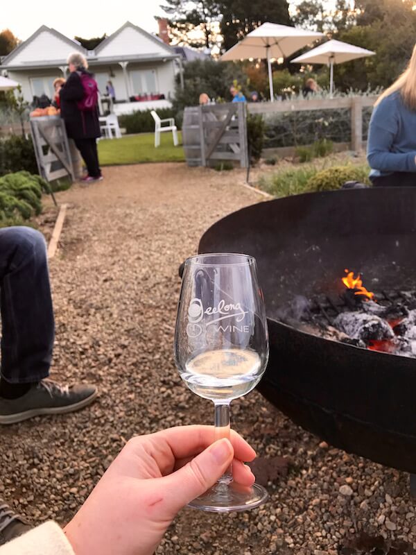 Wine Tasting by the fire pit at Basils Farm - Bellarine Wineries