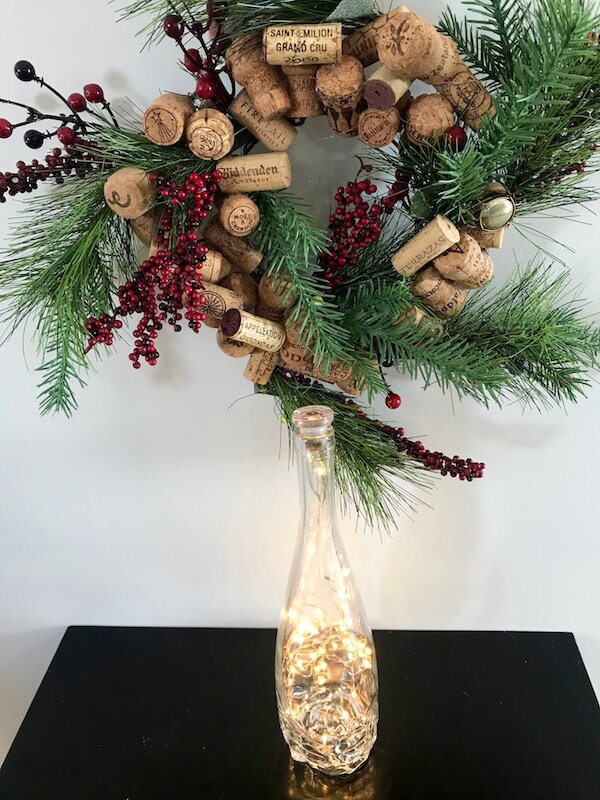 Wine Cork Wreath & Wine Bottle Lights for Christmas