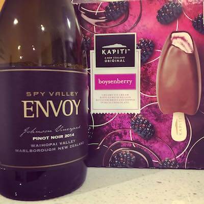 Spy Valley Envoy 2014 Pinot Noir and Kapiti Boysenberry Ice Cream - Travelling Corkscrew