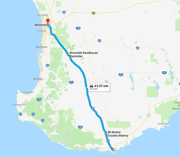 map-of-our-trip-from-albany-mount-barker-country-bakery-riverside-roadhouse-to-belmont