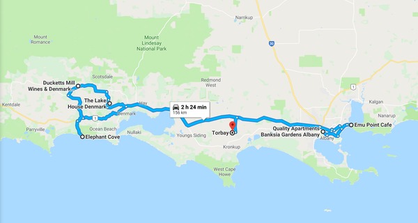 map-of-our-trip-from-albany-to-elephany-cove-ducketts-mill-lake-house-to-torbay