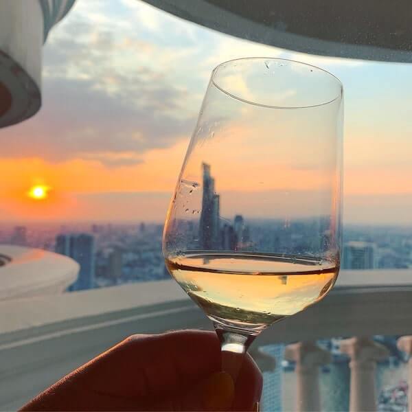 Sunset and wine at Tower Club Lounge at Lebua Bangkok
