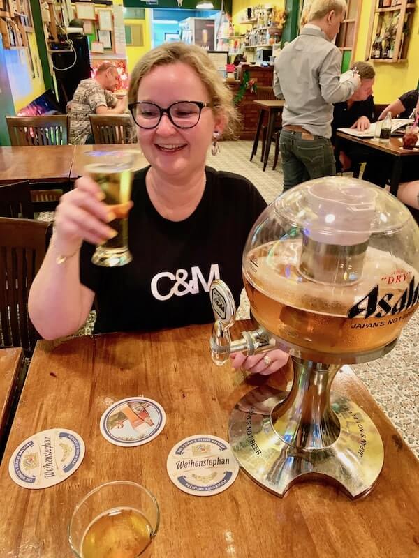 Travelling Corkscrew Drinking a Beer Tower at Palate Bar Bangkok