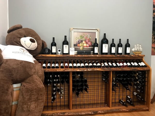 giant bear and wine in rack at howard park urban cellar door perth