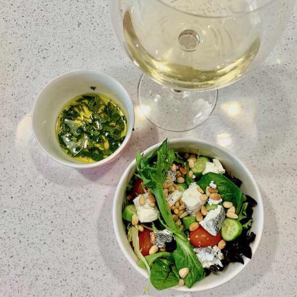 Goats Cheese Garden Salad and Wine