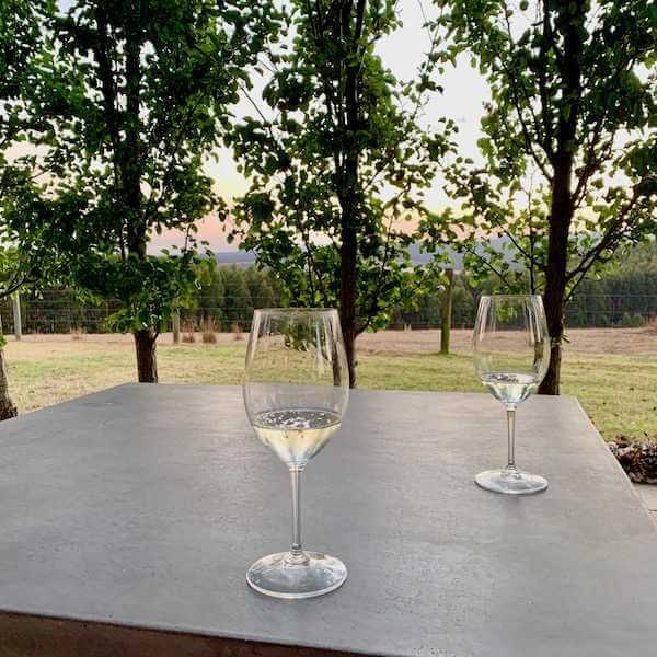Sunset wines at Toms Cap Vineyard Retreat in Gippsland