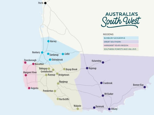 australian south west regional map