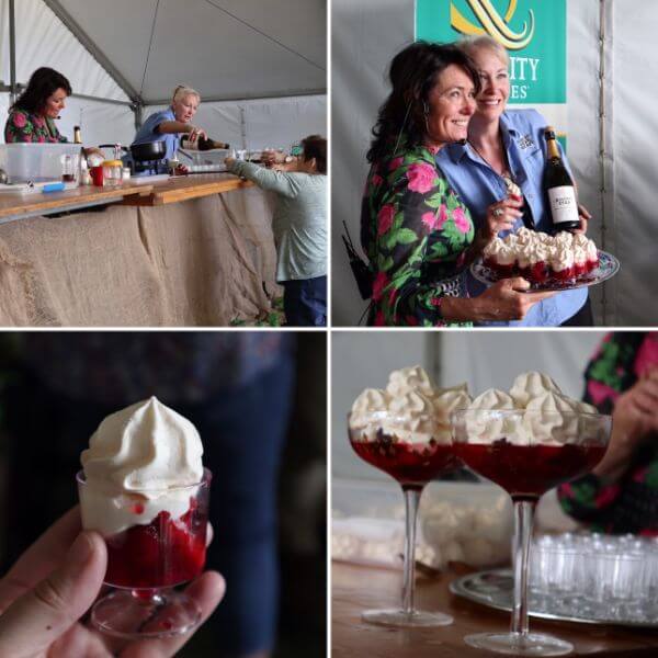 anna gear and gwen hyatt from rising star wines cooking a berry and meringue treat at the albany wine and food festival