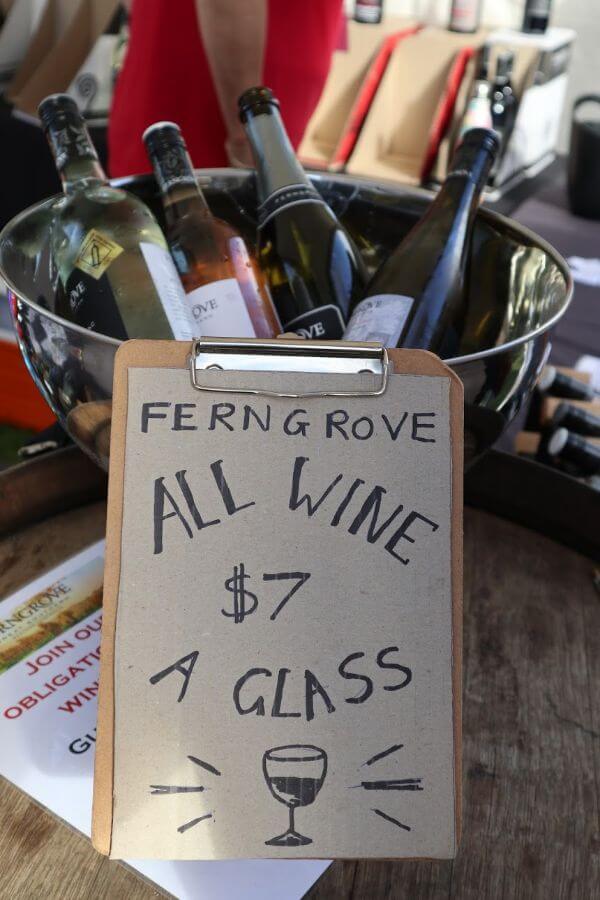 ferngrove all wine by the glass sign at the albany wine and food festival