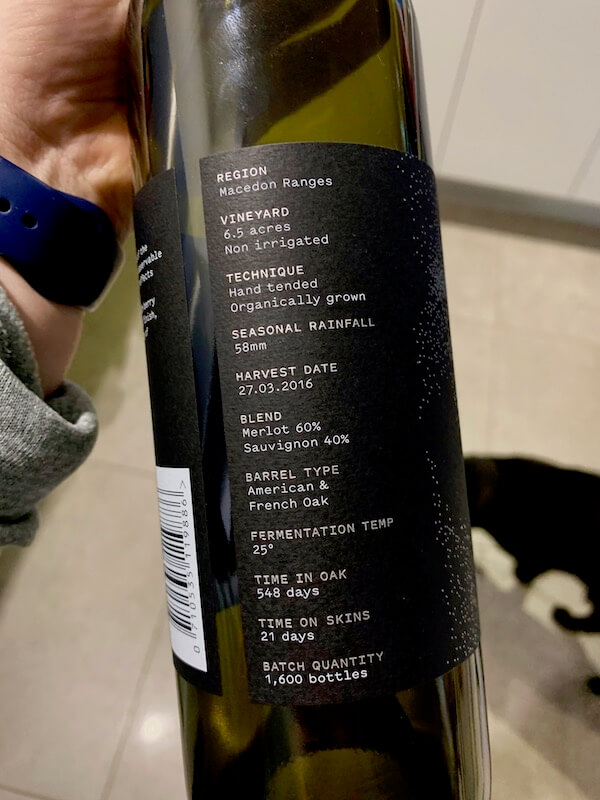 Meta Wine Dark Matter 2016 Cabernet Sauvignon Merlot - Side Label