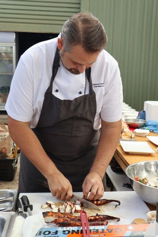 chef stuart laws preparing occy at the galafrey wines long table lunch