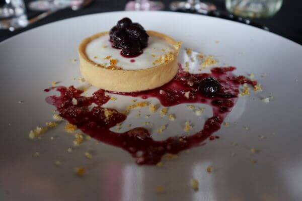 edengate blueberry tart over the moon yoghurt salted macadamia paline at the galafrey wines long table lunch