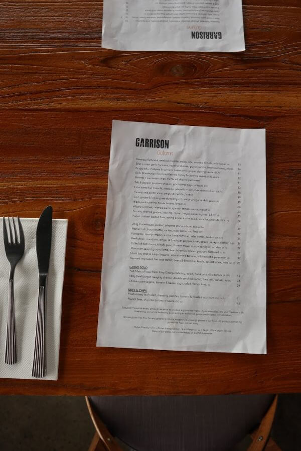 food menu at garrisons
