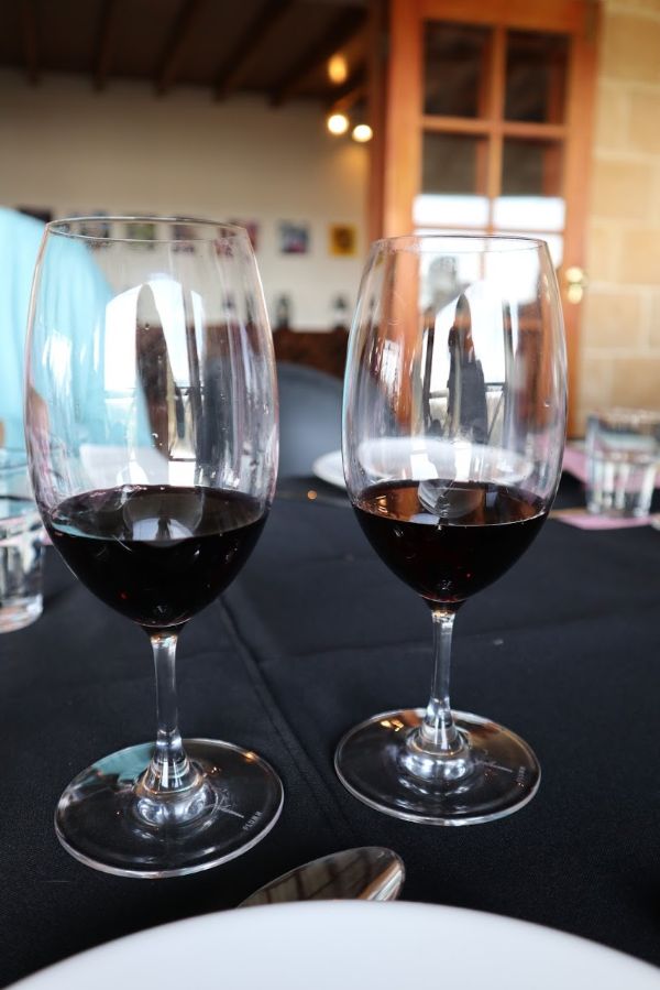 glasses of 2014 dry grown cabernet sauvignon and 2014 dry grown shiraz at the galafrey wines long table lunch