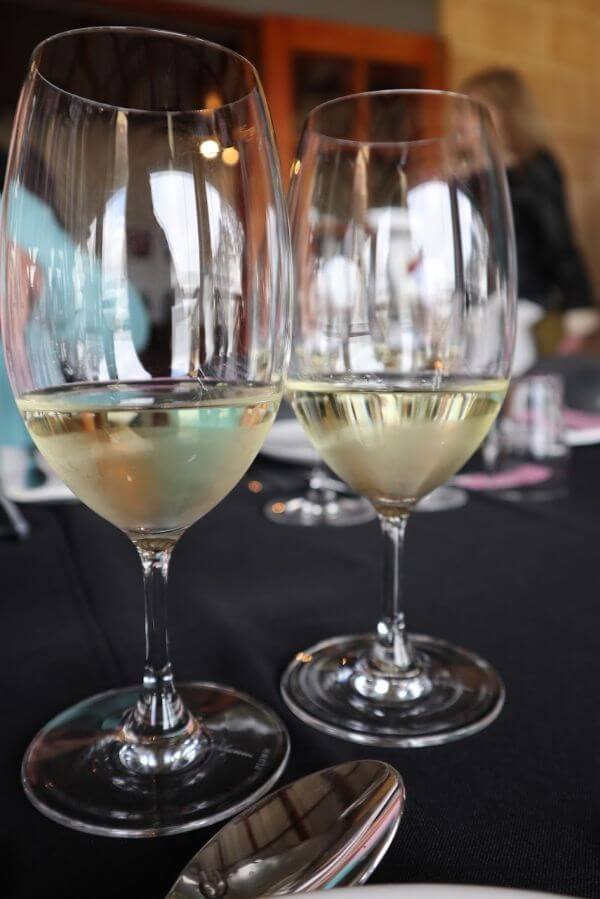 glasses of 2018 sauvignon blanc and 2018 muller thurgau at the galafrey wines long table lunch