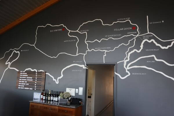 map denmark on the wall at silverstream wines on scotsdale road denmark wine region