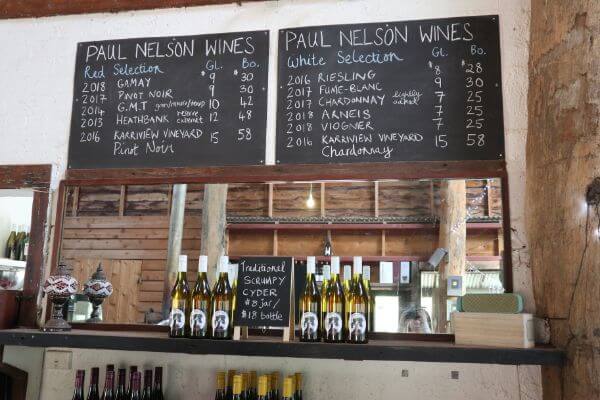 paul nelson wine signage of wines available and cyder at paul nelson vineyard on scotsdale road denmark wine region