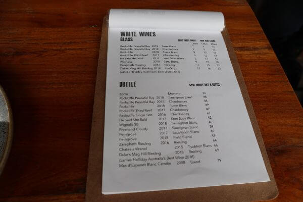 wine list at garrisons