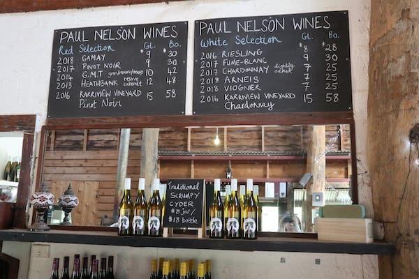 Paul Nelson Wines - Wine List at the Cellar Door