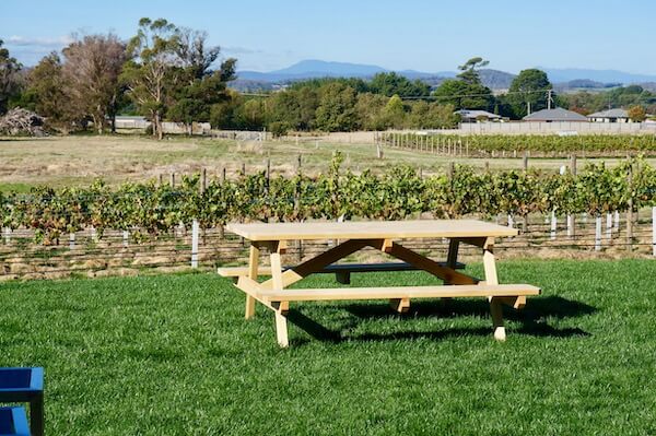 Picnic table at Cabbage Tree Wines - Tamar Valley, Tasmania