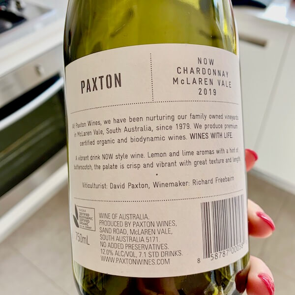 Paxton NOW Chardonnay 2019 McLaren Vale - Back Label
