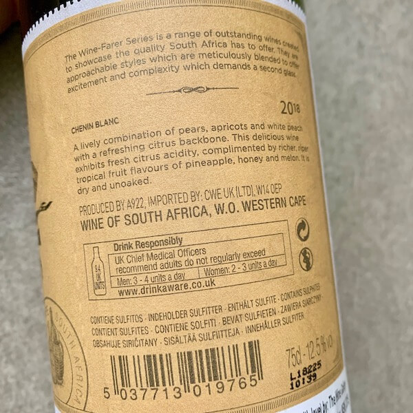 The Wine-Farer 2018 Chenin Blanc - South Africa - Back Label