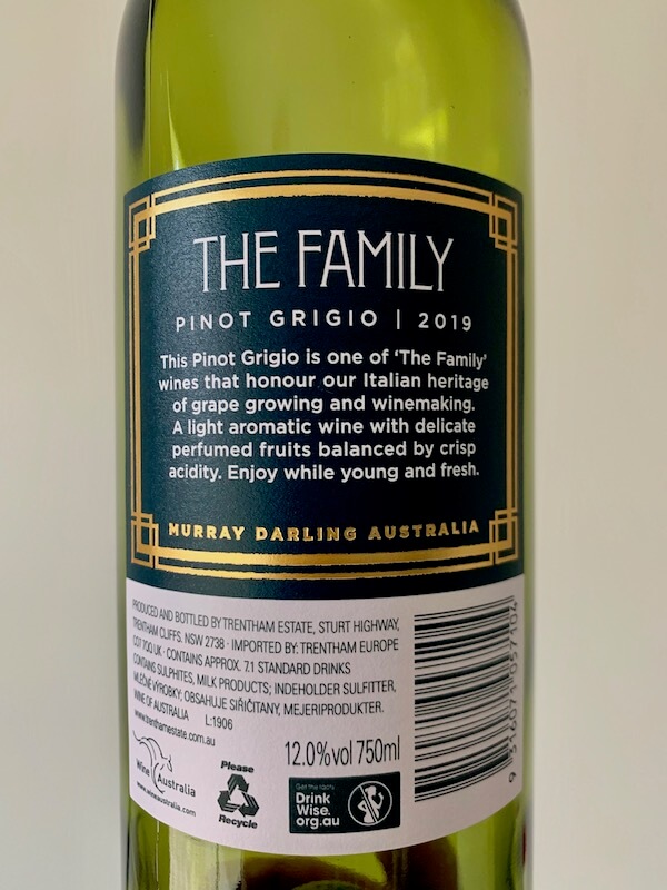 Trentham Estate 2019 The Family Pinot Grigio - Back Label
