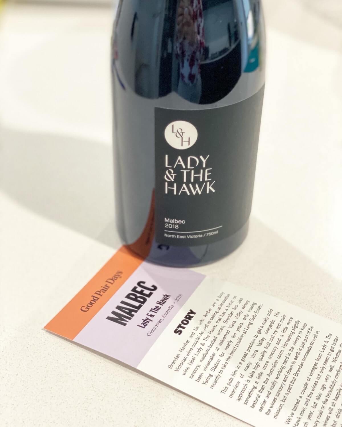 Bottle of Lady and The Hawk 2018 Malbec - Good Pair Days