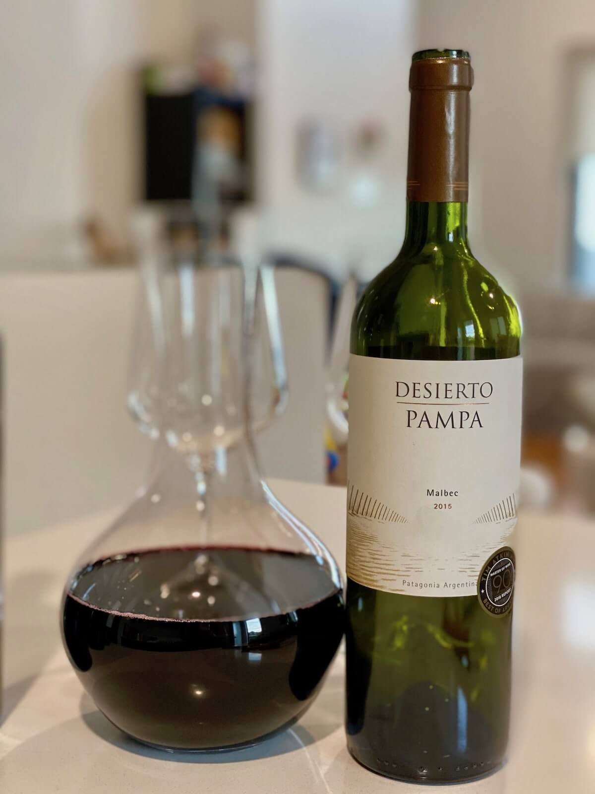 Desierto Pampa 2015 Malbec and red wine decanter