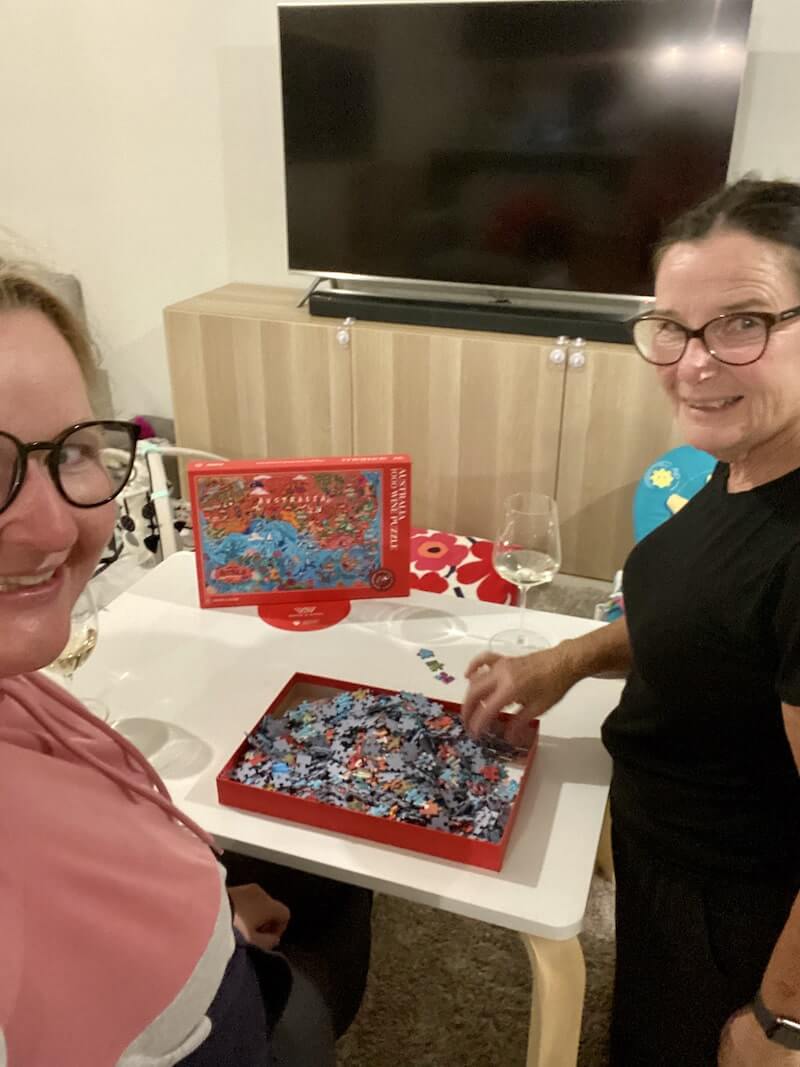 Doing the Waters and Wine Australia Wine Map Puzzle with Mum