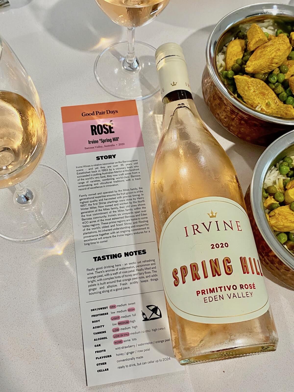 Irvine ‘Spring Hill’ Eden Valley Primitivo Rosé 2020 – Good Pair Days