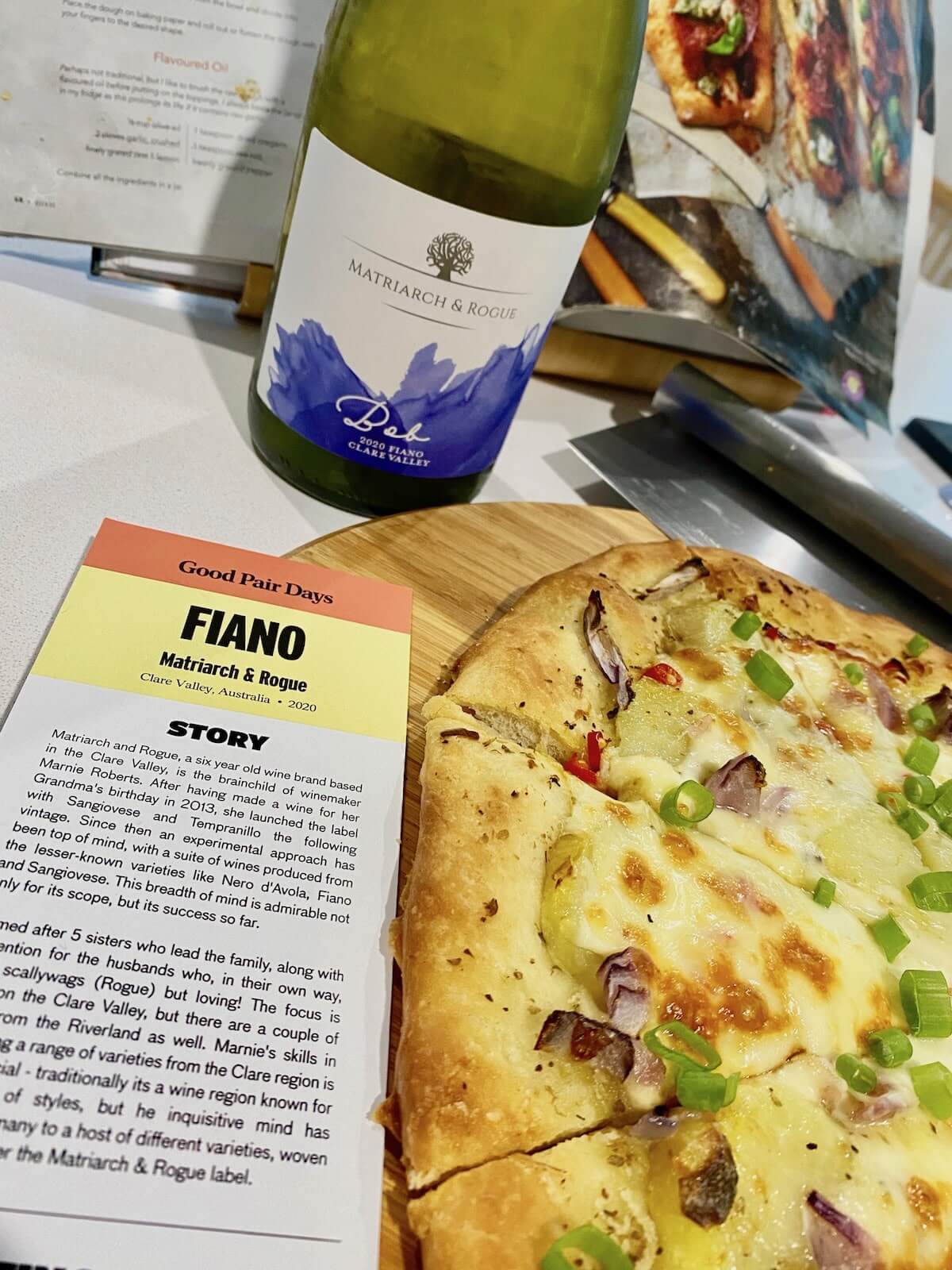 Matriarch and Rogue Fiano 2020 - Good Pair Days tasting card and pizza