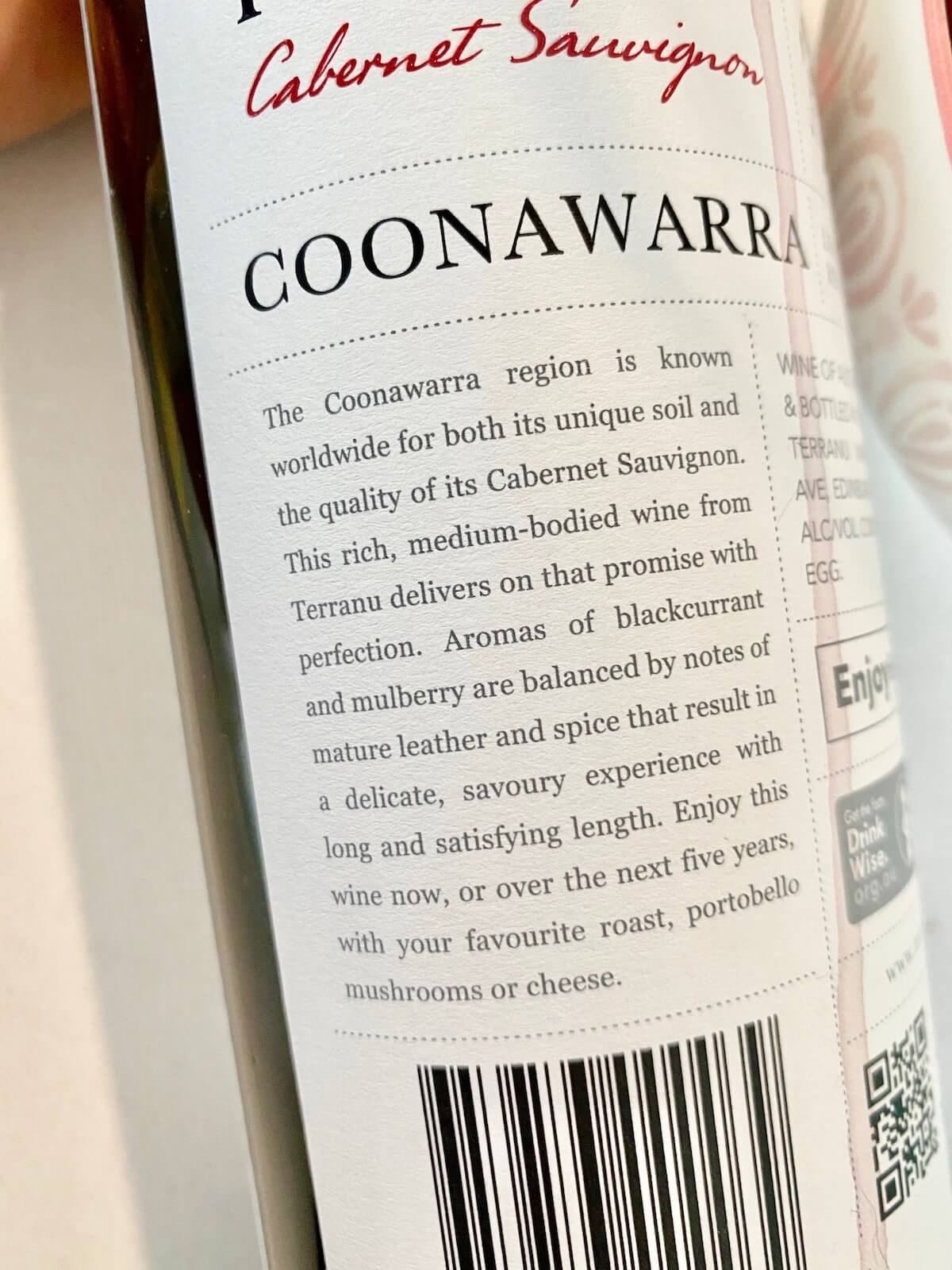 Terranu Cabernet Sauvignon 2016 - Coonawarra - Back Label