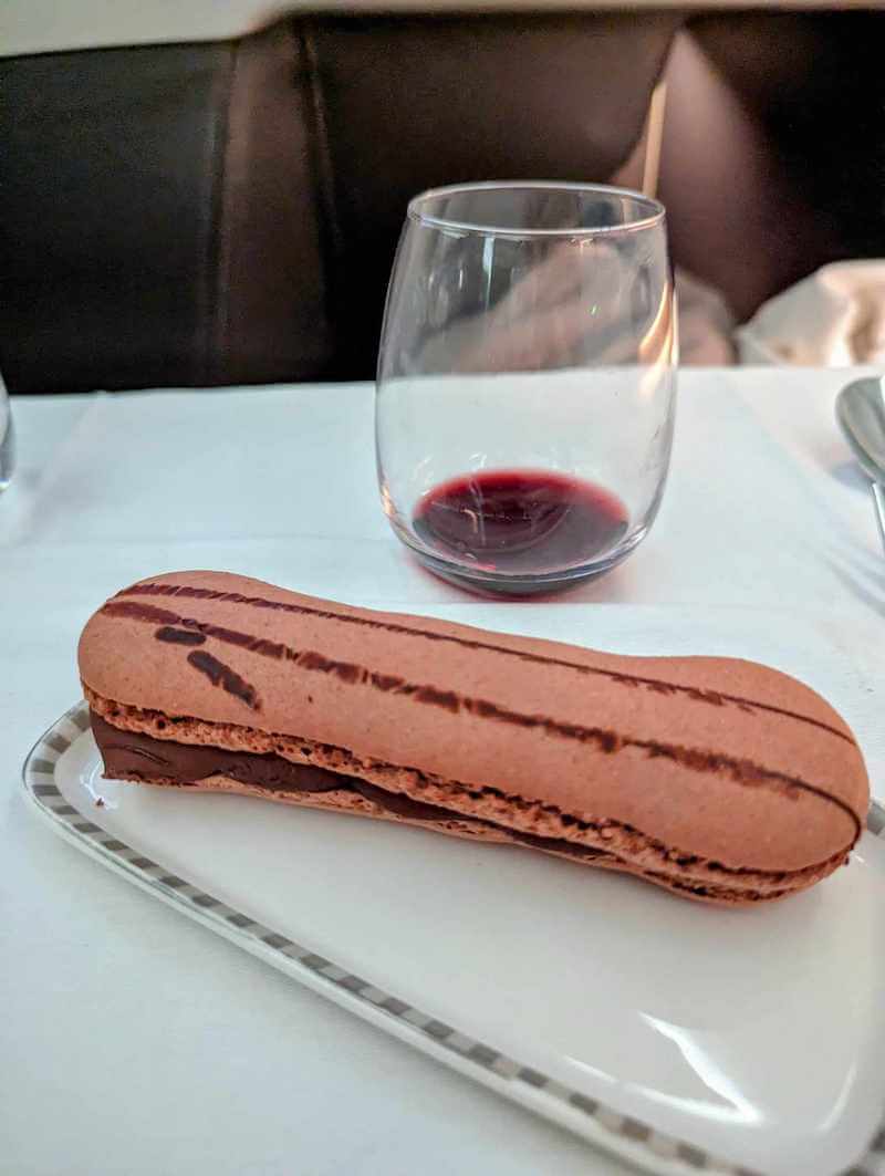 Chocolate Eclair dessert onboard Singapore Airlines Business Class