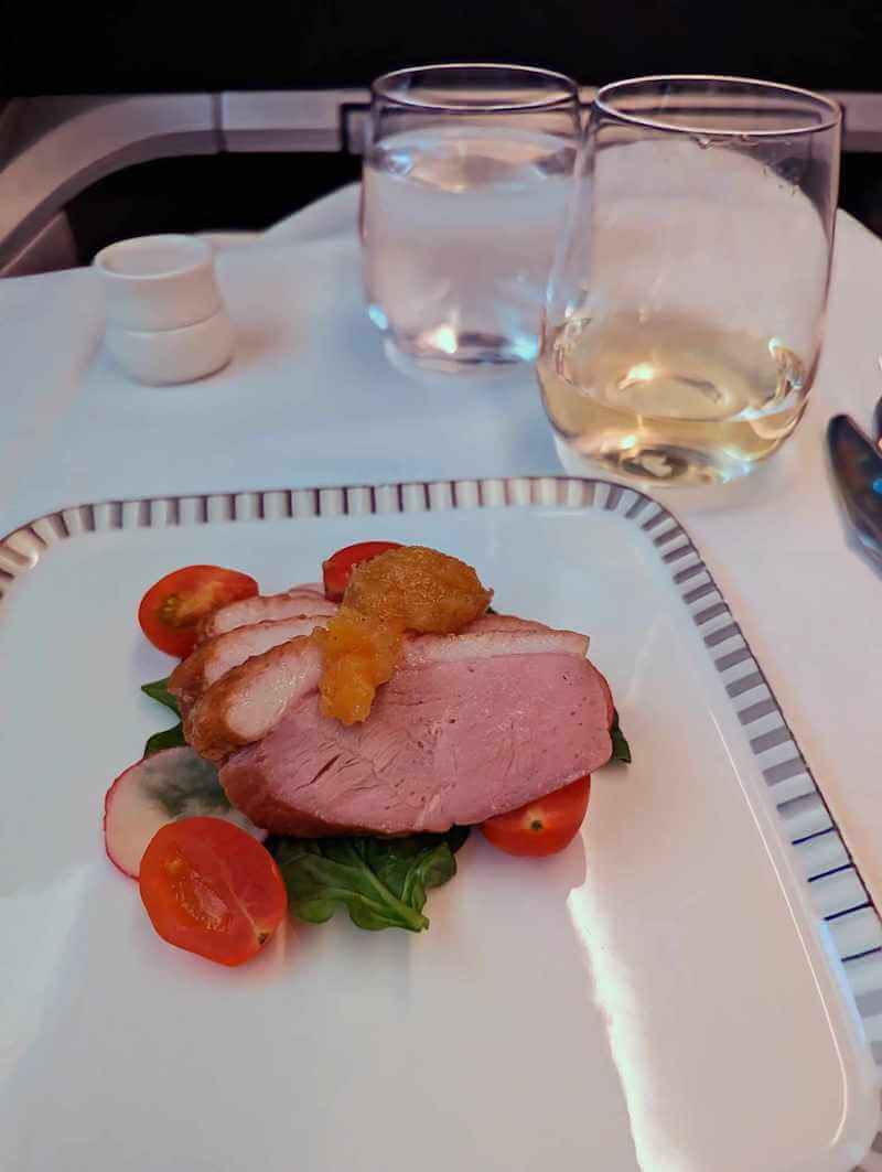 Duck Entree onboard Singapore Airlines Business Class
